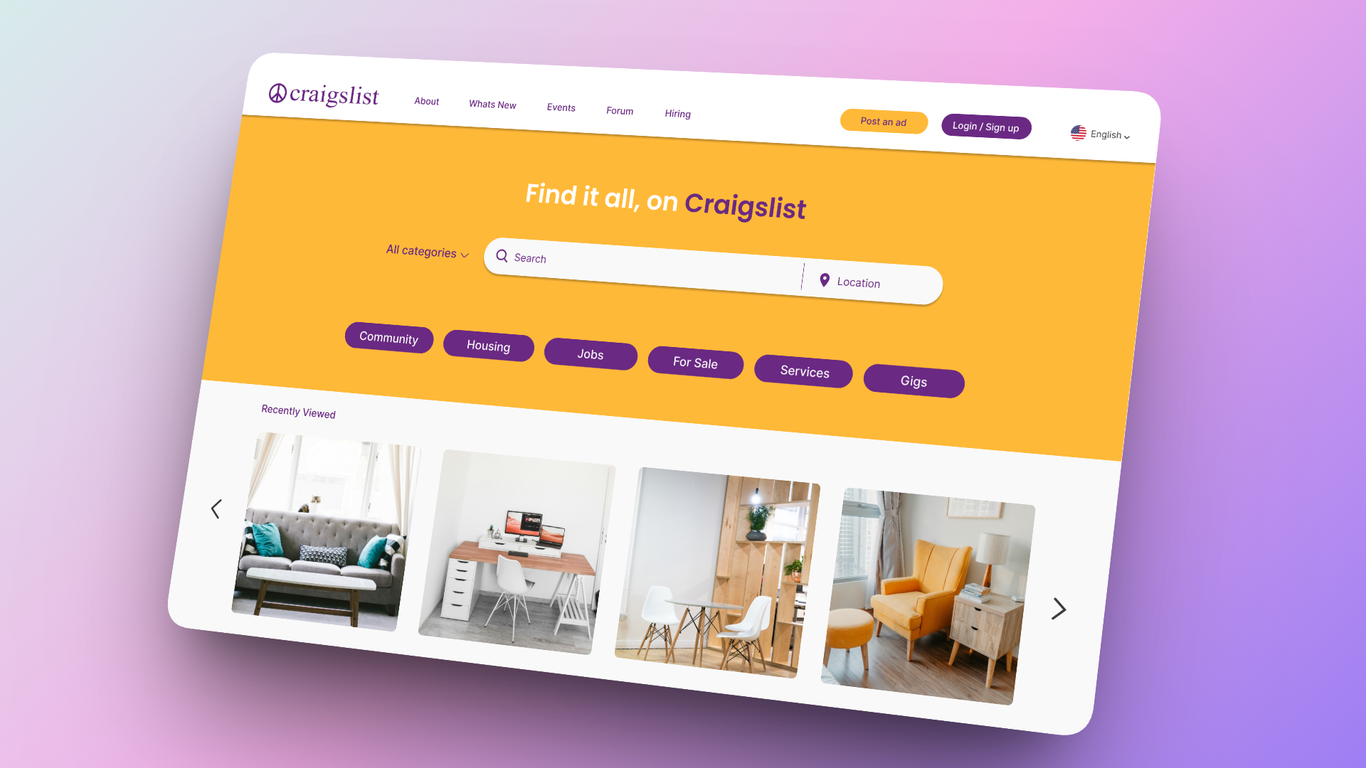 Redesigned Craigslist homepage
